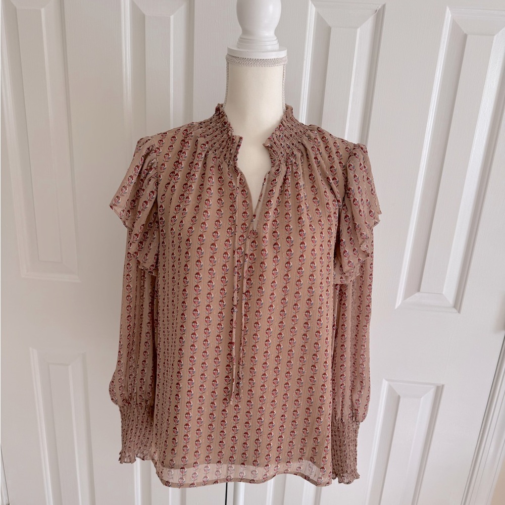Women's Ruffled Blouse - Pink Pattern - Picture 2 of 10